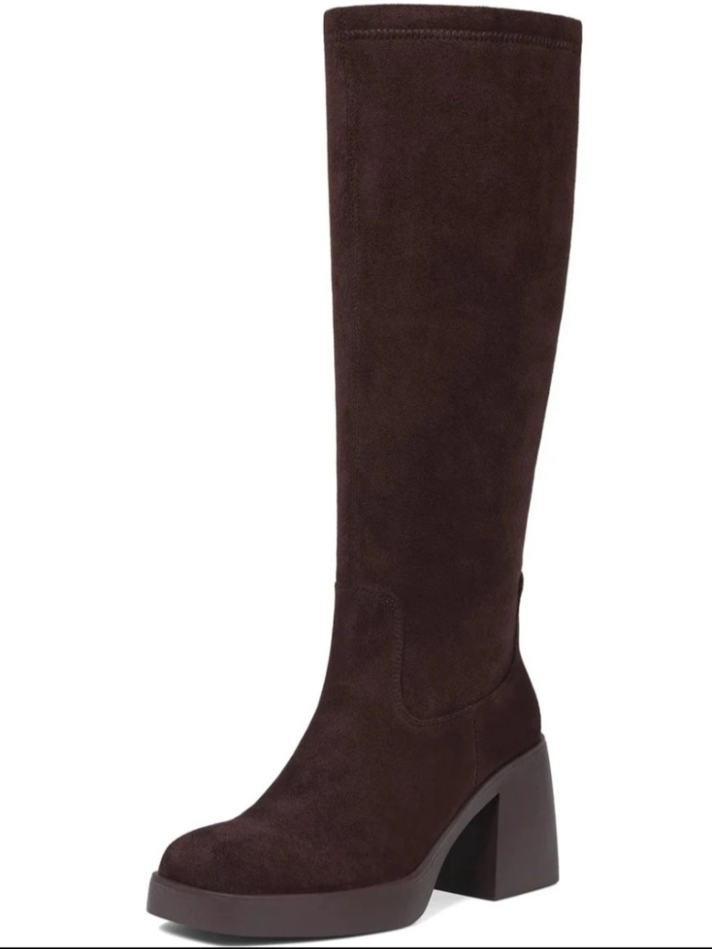 Women's Over-the-Knee Brown Suede Platform Block Heel Boots